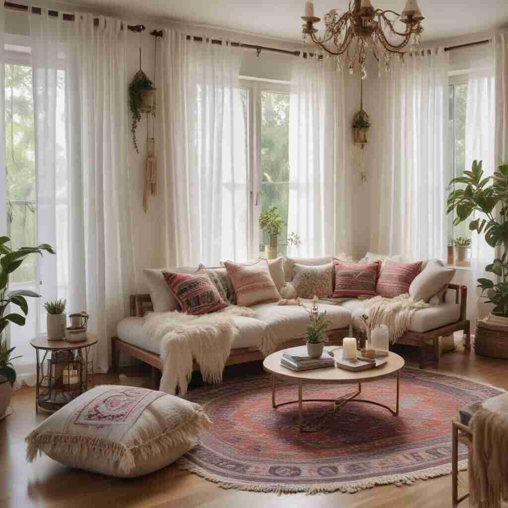 40 Chic Boho Living Room Ideas That Capture Effortless, Free-Spirited Style 10 Sheer Curtains